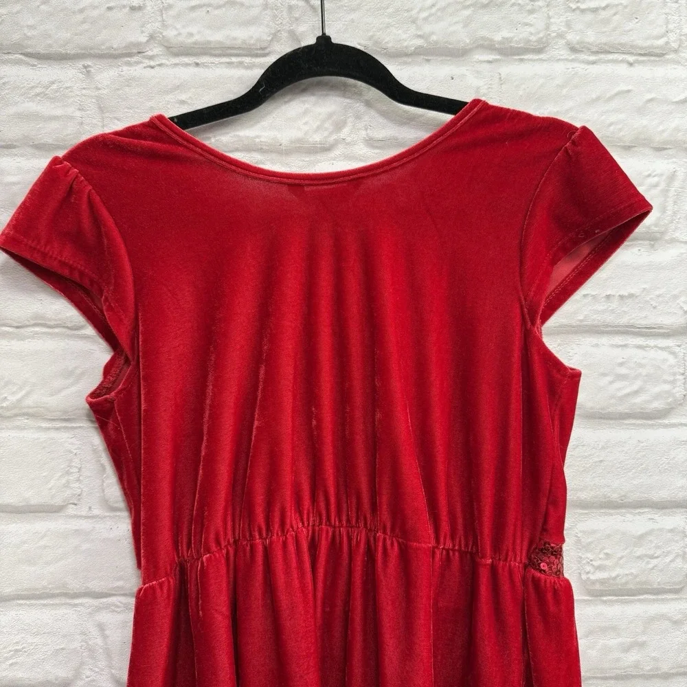 George Girls Sz 14/16 Red Velvet & Sequin Christmas Holiday Dress Formal  w/ Bow